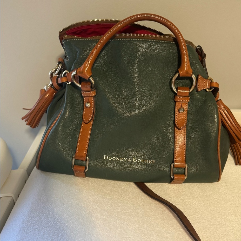 Dooney & Bourke Green and Brown Satchel with Leather Trim